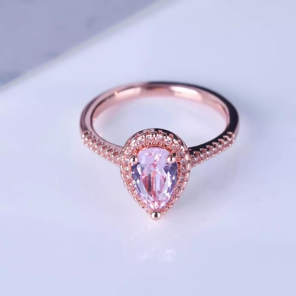 NEW 🌸 Rose Gold over Sterling Pink Pear cut Ring - Picture 4 of 7